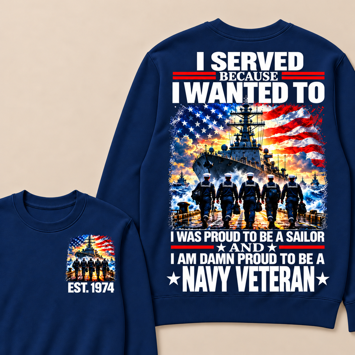 I Served Because I Wanted To I Was Proud To Be A Sailor And I Am Damn Proud To Be A Navy Veteran Custom Year Sweatshirt