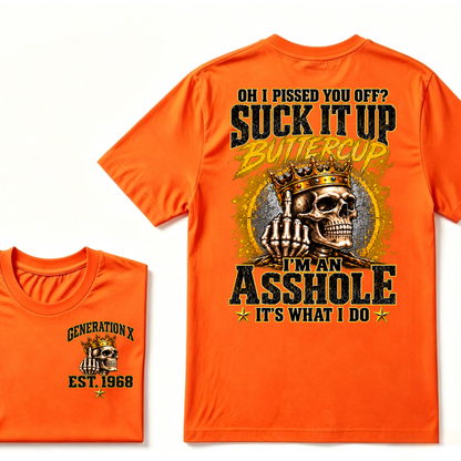 Gen X EST.Year Crown Middle Finger Skull Sarcastic Quote Vintage Graphic T-Shirt
