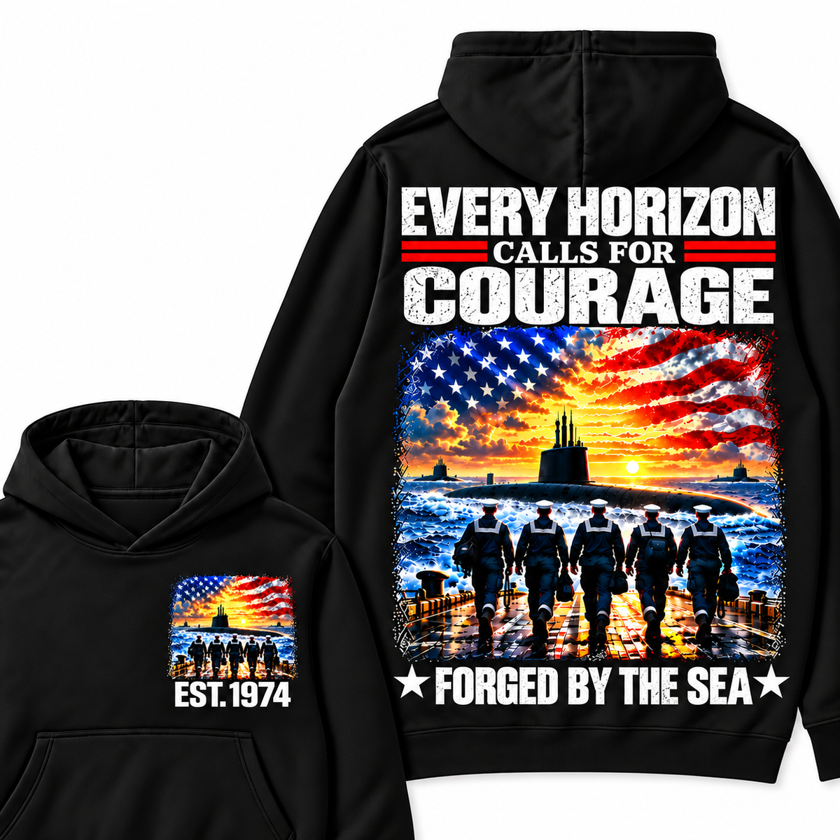 EVERY HORIZON CALLS FOR COURAGE FORGED BY THE SEA Custom Your Birth Year Hoodie