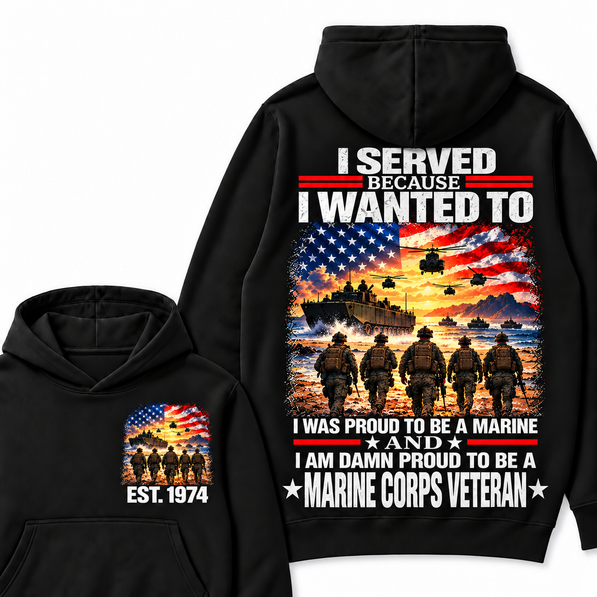 I Served Because I Wanted To I Was Proud To Be A Marine And I Am Damn Proud To Be A Marine Corps  Veteran Custom Year Hoodie