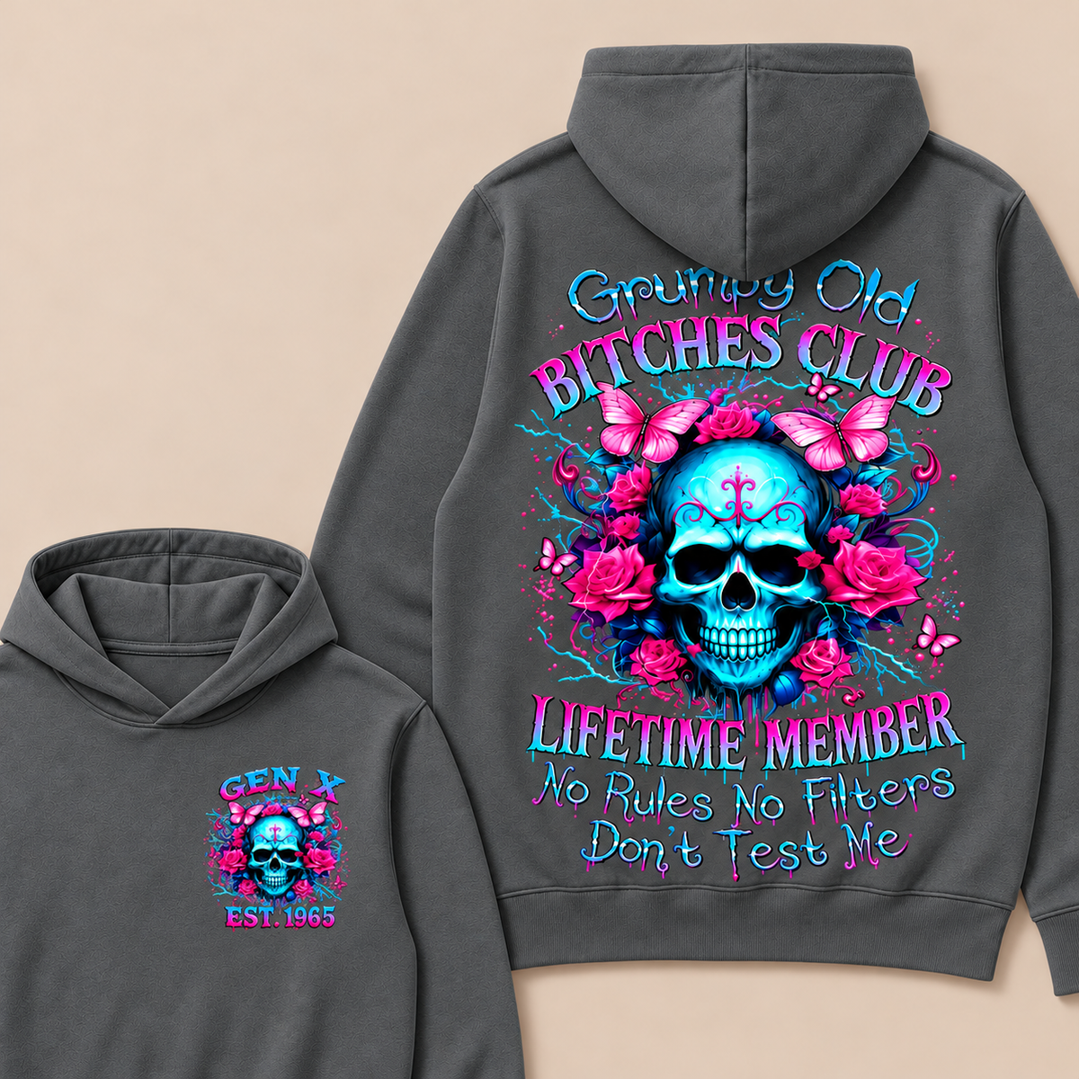 Grumpy Old Bitches Club Lifetime Member No Rules No Filters Don't Test Me Custom Year Hoodie