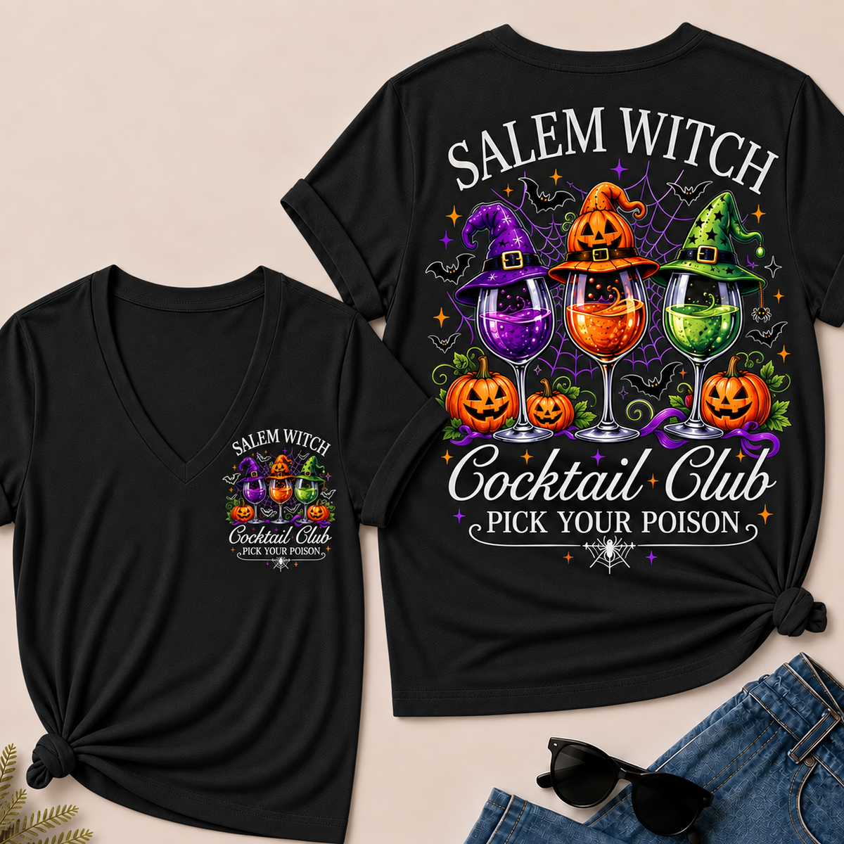 Salem Witch Cocktail Club – Pick Your Poison V-Neck Tee