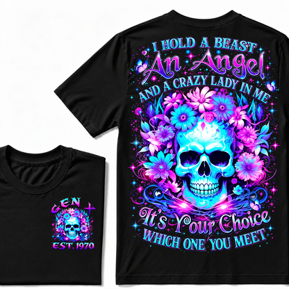 I Hold A Beast An Angel And A Crazy Lady In Me Custom Year  T-Shirt