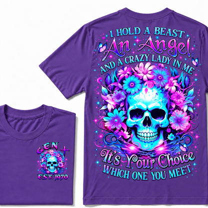 I Hold A Beast An Angel And A Crazy Lady In Me Custom Year  T-Shirt