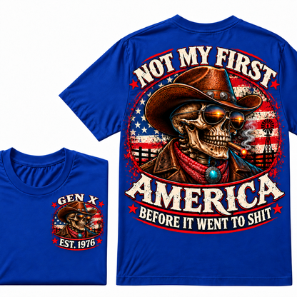 Cowboy Skull American Flag I May Be Old But I Got To See America Vintage Graphic T-Shirt Custom Year  T-Shirt