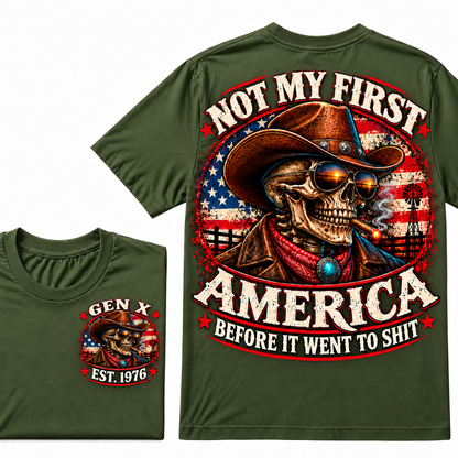Cowboy Skull American Flag I May Be Old But I Got To See America Vintage Graphic T-Shirt Custom Year  T-Shirt