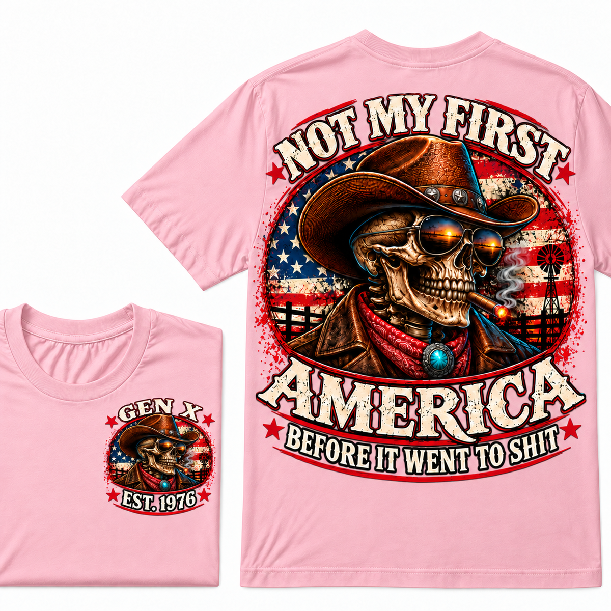 Cowboy Skull American Flag I May Be Old But I Got To See America Vintage Graphic T-Shirt Custom Year  T-Shirt