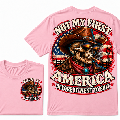 Cowboy Skull American Flag I May Be Old But I Got To See America Vintage Graphic T-Shirt Custom Year  T-Shirt