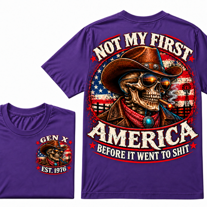 Cowboy Skull American Flag I May Be Old But I Got To See America Vintage Graphic T-Shirt Custom Year  T-Shirt