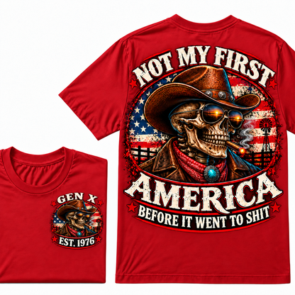 Cowboy Skull American Flag I May Be Old But I Got To See America Vintage Graphic T-Shirt Custom Year  T-Shirt