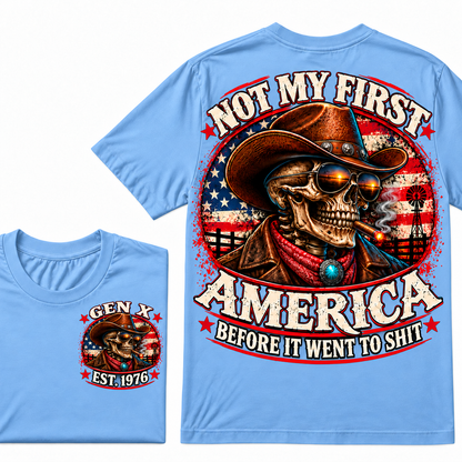Cowboy Skull American Flag I May Be Old But I Got To See America Vintage Graphic T-Shirt Custom Year  T-Shirt