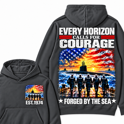 EVERY HORIZON CALLS FOR COURAGE FORGED BY THE SEA Custom Your Birth Year Hoodie