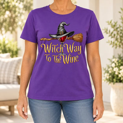 Witch Way To The Wine T-Shirt, Funny Halloween Wine Lover Graphic Tee