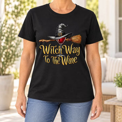 Witch Way To The Wine T-Shirt, Funny Halloween Wine Lover Graphic Tee