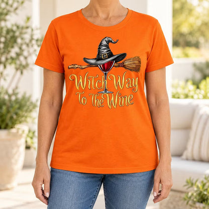 Witch Way To The Wine T-Shirt, Funny Halloween Wine Lover Graphic Tee