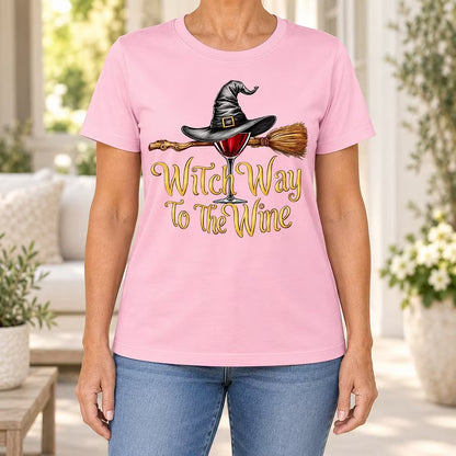 Witch Way To The Wine T-Shirt, Funny Halloween Wine Lover Graphic Tee