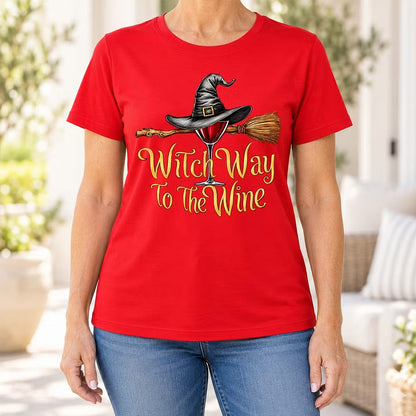 Witch Way To The Wine T-Shirt, Funny Halloween Wine Lover Graphic Tee
