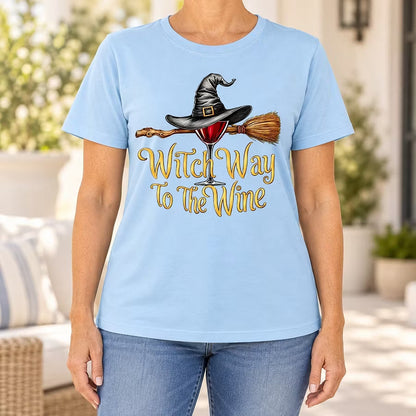 Witch Way To The Wine T-Shirt, Funny Halloween Wine Lover Graphic Tee