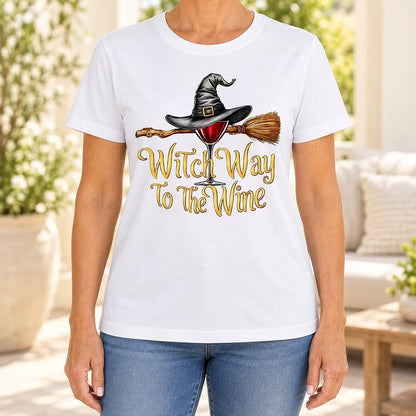 Witch Way To The Wine T-Shirt, Funny Halloween Wine Lover Graphic Tee