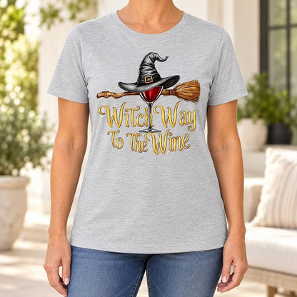 Witch Way To The Wine T-Shirt, Funny Halloween Wine Lover Graphic Tee