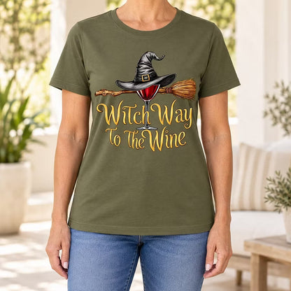 Witch Way To The Wine T-Shirt, Funny Halloween Wine Lover Graphic Tee