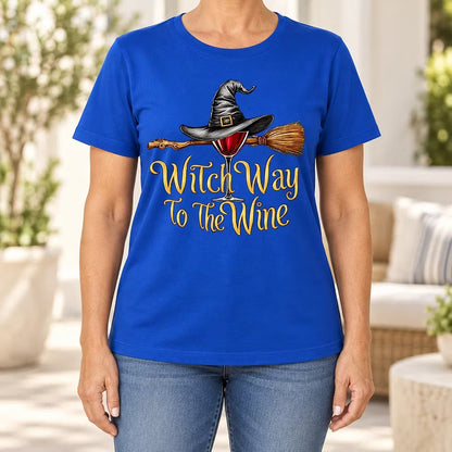 Witch Way To The Wine T-Shirt, Funny Halloween Wine Lover Graphic Tee