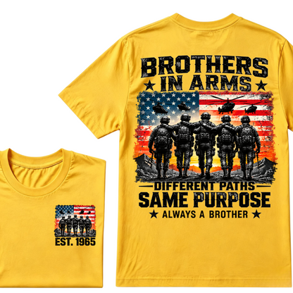 Custom Year Brothers In Arms Veteran Tee | US Soldiers USA Flag Helicopter Double Sided Print Mens Military Graphic T-Shirt