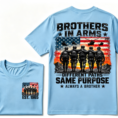 Custom Year Brothers In Arms Veteran Tee | US Soldiers USA Flag Helicopter Double Sided Print Mens Military Graphic T-Shirt