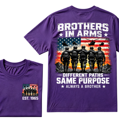 Custom Year Brothers In Arms Veteran Tee | US Soldiers USA Flag Helicopter Double Sided Print Mens Military Graphic T-Shirt