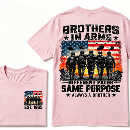 Custom Year Brothers In Arms Veteran Tee | US Soldiers USA Flag Helicopter Double Sided Print Mens Military Graphic T-Shirt