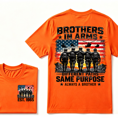 Custom Year Brothers In Arms Veteran Tee | US Soldiers USA Flag Helicopter Double Sided Print Mens Military Graphic T-Shirt