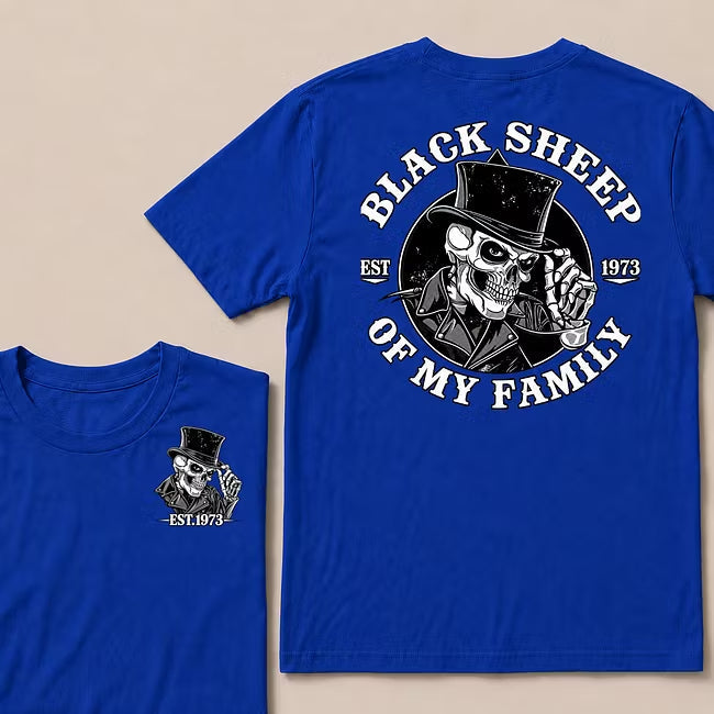 Black Sheep Of My Family Vintage Top Hat Skeleton Skull EST.Year T-Shirt, Gothic Family Quote Graphic Tee