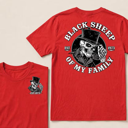 Black Sheep Of My Family Vintage Top Hat Skeleton Skull EST.Year T-Shirt, Gothic Family Quote Graphic Tee