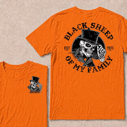 Black Sheep Of My Family Vintage Top Hat Skeleton Skull EST.Year T-Shirt, Gothic Family Quote Graphic Tee