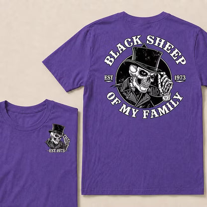 Black Sheep Of My Family Vintage Top Hat Skeleton Skull EST.Year T-Shirt, Gothic Family Quote Graphic Tee