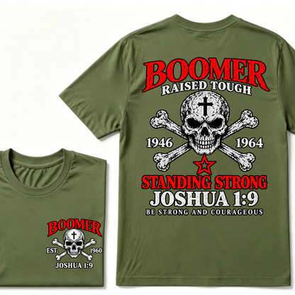 Boomer Raised Tough Standing Strong Joshua 1:9 Be Strong And Courageous 1946-1964 Skull Custom Est.Year T-Shirt
