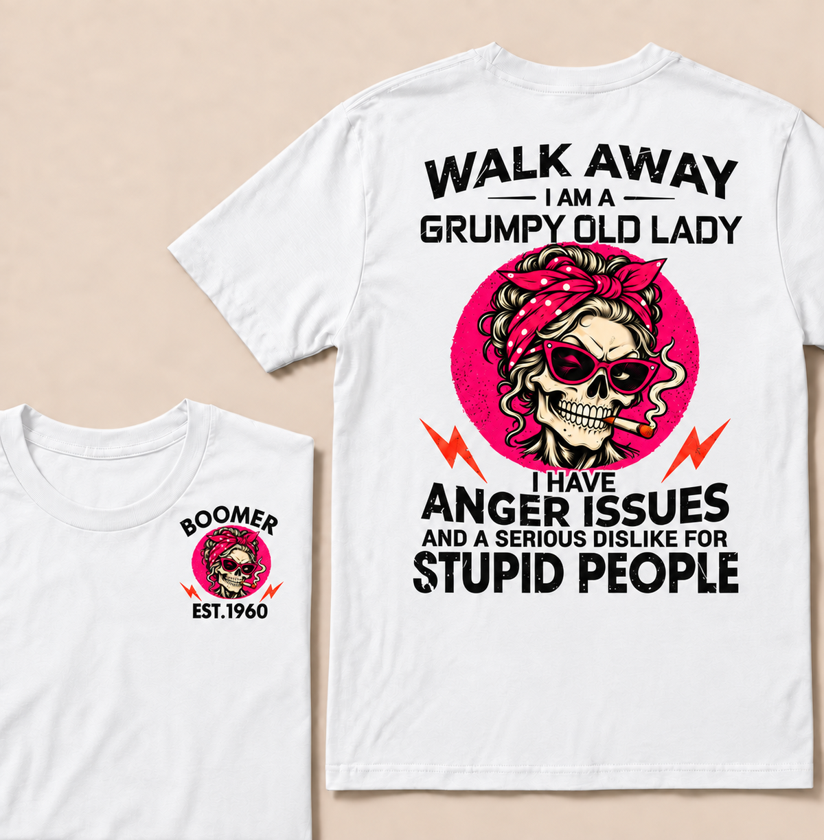 Walk Away I Am A Grumpy Old Lady Skull Coffee Funny Custom Year T-shirt