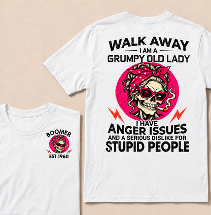 Walk Away I Am A Grumpy Old Lady Skull Coffee Funny Custom Year T-shirt