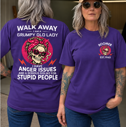 Walk Away I Am A Grumpy Old Lady Skull Coffee Funny Custom Year T-shirt