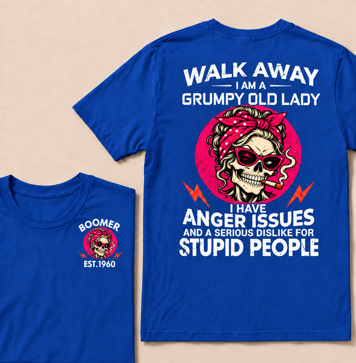 Walk Away I Am A Grumpy Old Lady Skull Coffee Funny Custom Year T-shirt