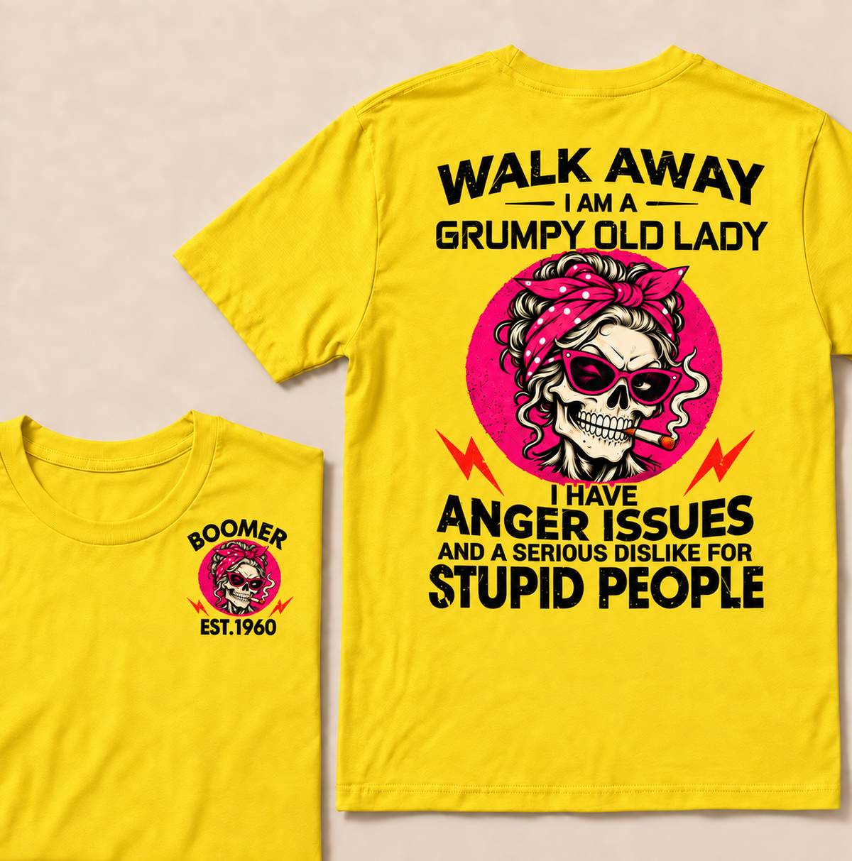 Walk Away I Am A Grumpy Old Lady Skull Coffee Funny Custom Year T-shirt