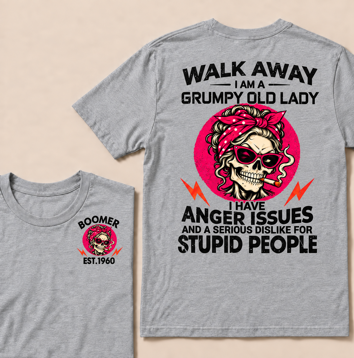 Walk Away I Am A Grumpy Old Lady Skull Coffee Funny Custom Year T-shirt