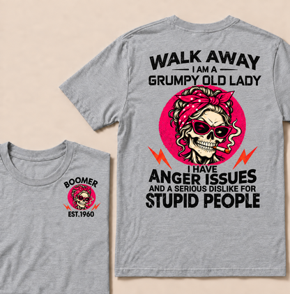 Walk Away I Am A Grumpy Old Lady Skull Coffee Funny Custom Year T-shirt