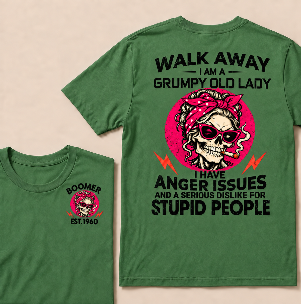 Walk Away I Am A Grumpy Old Lady Skull Coffee Funny Custom Year T-shirt