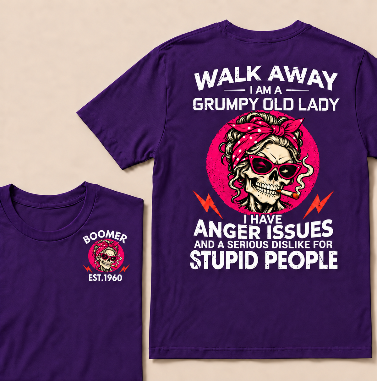Walk Away I Am A Grumpy Old Lady Skull Coffee Funny Custom Year T-shirt
