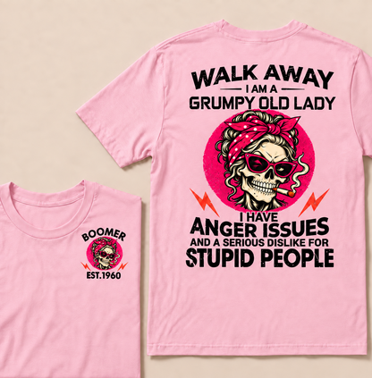 Walk Away I Am A Grumpy Old Lady Skull Coffee Funny Custom Year T-shirt