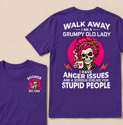 Walk Away I Am A Grumpy Old Lady Skull Coffee Funny Custom Year T-shirt