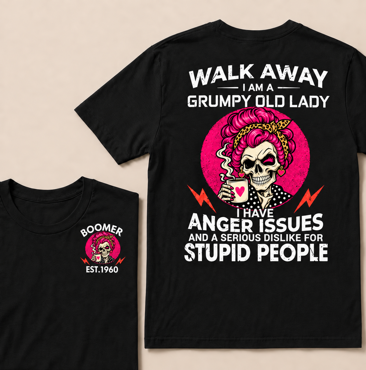 Walk Away I Am A Grumpy Old Lady Skull Coffee Funny Custom Year T-shirt