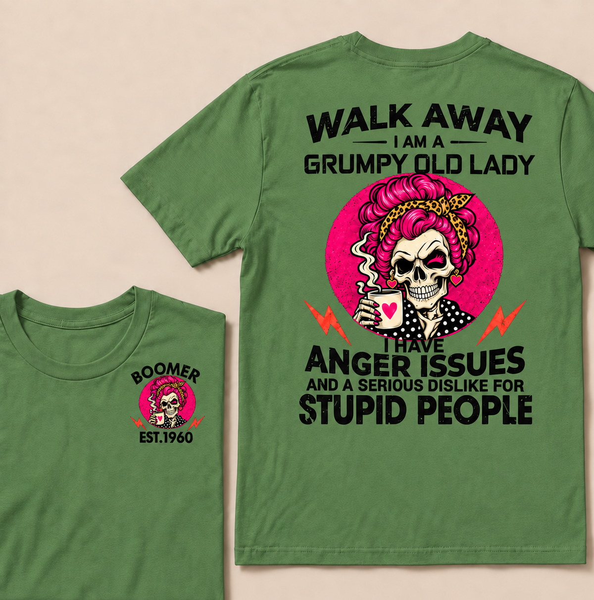 Walk Away I Am A Grumpy Old Lady Skull Coffee Funny Custom Year T-shirt