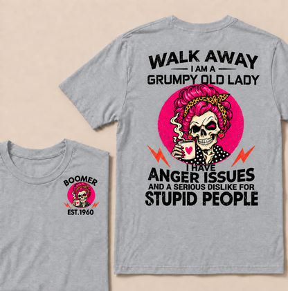 Walk Away I Am A Grumpy Old Lady Skull Coffee Funny Custom Year T-shirt